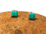 Blue Square TURQUOISE Sterling Silver 925 Gemstone Stud Earrings -  6mm