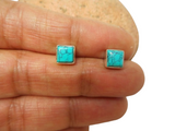 Blue Square TURQUOISE Sterling Silver 925 Gemstone Stud Earrings -  6mm