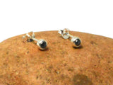 Small Round Hematite Sterling Silver Gemstone Stud Earrings 925 - 3 mm