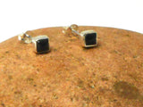 Small Square  Black Onyx Sterling Silver Stud Earrings 925 - 4 mm 