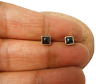 Small Square  Black Onyx Sterling Silver Stud Earrings 925 - 4 mm 