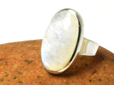 Chunky Fiery Oval Moonstone Sterling Silver 925 Gemstone Statement Ring 