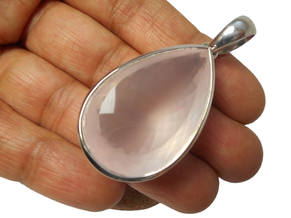 Chunky Large Pink  Rose Quartz Sterling Silver 925 Gemstone Statement Pendant