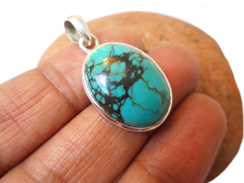 Tibetan TURQUOISE Sterling Silver 925 Gemstone Pendant