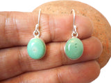Green Tibetan TURQUOISE Oval Sterling Silver Gemstone Drop Earrings 925