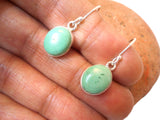 Green Tibetan TURQUOISE Oval Sterling Silver Gemstone Drop Earrings 925