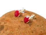 Oval  RUBY Sterling Silver 925 Gemstone Stud Earrings - 5 x 7 mm