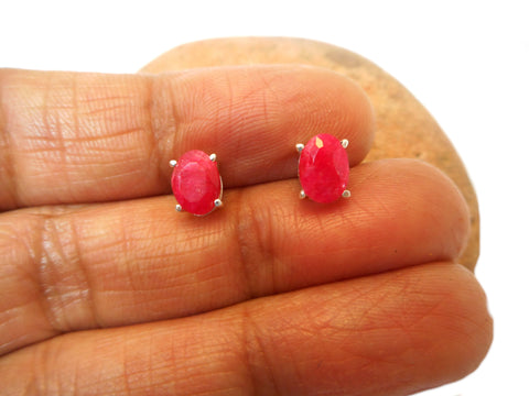 Oval  RUBY Sterling Silver 925 Gemstone Stud Earrings - 5 x 7 mm