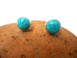 Round TURQUOISE Gemstone Stud Earrings: Bohemian Sterling Silver Jewellery