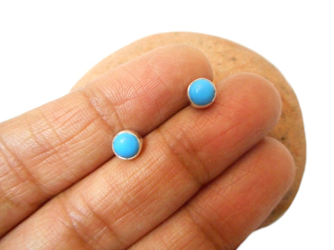 Blue Arizona TURQUOISE Gemstone Stud Earrings: Bohemian Sterling Silver Jewellery