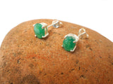 Green Oval EMERALD Sterling Silver 925 Stud Earrings - 5 x 7 mm