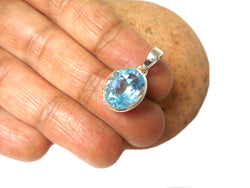 Blue Topaz Oval Shaped Sterling Silver Gemstone Pendant 925