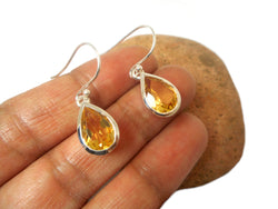 Teardrop Pear Shaped CITRINE Sterling Silver Gemstone Drop Dangle Earrings 925