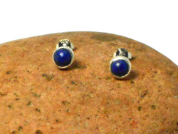 Blue LAPIS LAZULI Round Sterling Silver Stud Earrings 925 - 5 mm