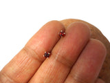 Small Round Red GARNET Sterling Silver 925 Stud Earrings - 3 mm