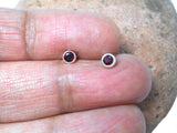 Small Round Red GARNET Sterling Silver 925 Stud Earrings - 3 mm