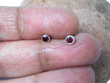 Small Round Red GARNET Sterling Silver 925 Stud Earrings - 3 mm