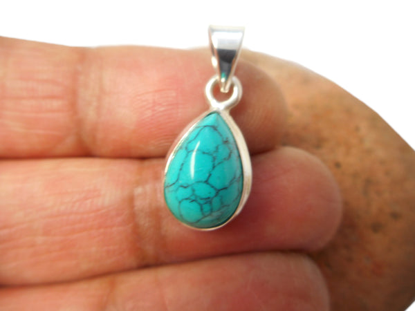 Small Blue Teardrop TURQUOISE Sterling Silver 925 Gemstone Pendant