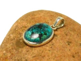 Blue Green Oval Tibetan TURQUOISE Sterling Silver 925 Gemstone Pendant