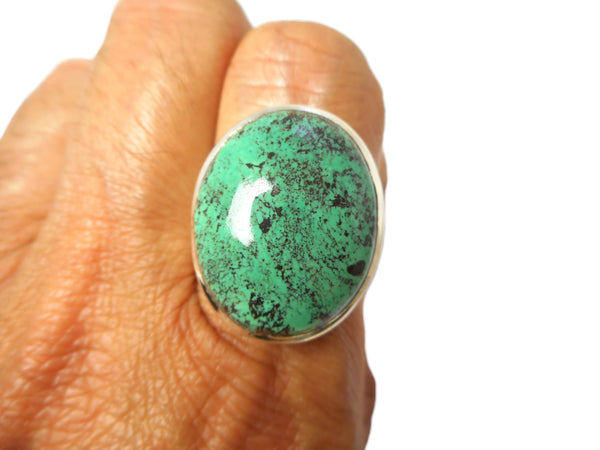 Green Blue Oval Tibetan TURQUOISE Sterling Silver 925 Oval Gemstone Ring