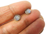 Fiery Round MOONSTONE Sterling Silver Gemstone Stud Earrings 925