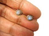 Fiery Round MOONSTONE Sterling Silver Gemstone Stud Earrings 925