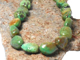 Chunky Green Tibetan TURQUOISE Sterling Silver 925 Gemstone Nugget Necklace