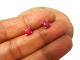 Round Pink RUBY Sterling Silver 925 Stud Gemstone Earrings - 5 mm