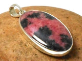 Large Pink Oval RHODONITE Sterling Silver 925 Gemstone Pendant