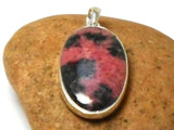 Large Pink Oval RHODONITE Sterling Silver 925 Gemstone Pendant