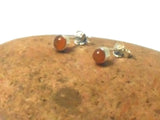 Orange CARNELIAN Sterling Silver 925 Round Stud Earrings - 4 mm