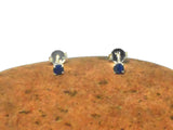 Small Blue Round SAPPHIRE Sterling Silver Stud Earrings 925 - 3 mm 