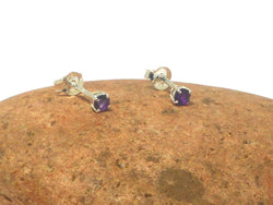 Small Round Purple AMETHYST Sterling Silver 925 Stud Earrings - 3 mm