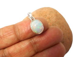 Small Oval White OPAL Sterling Silver 925 Gemstone Pendant