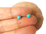 Small Round Shaped Blue Green TURQUOISE Sterling Silver 925 Gemstone Stud Earrings - 4 mm