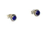 Round Blue LAPIS LAZULI Sterling Silver Stud Earrings 925