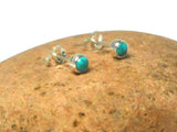 Small Round Shaped Blue Green TURQUOISE Sterling Silver 925 Gemstone Stud Earrings - 4 mm