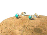 Small Round Shaped Blue Green TURQUOISE Sterling Silver 925 Gemstone Stud Earrings - 4 mm