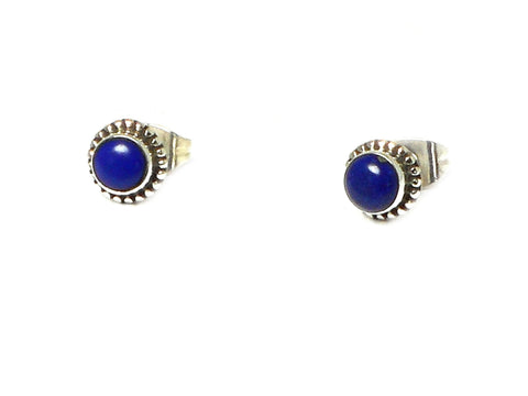 Round Blue LAPIS LAZULI Sterling Silver Stud Earrings 925