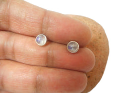 Round MOONSTONE Sterling Silver Stud Earrings 925 - 4 mm