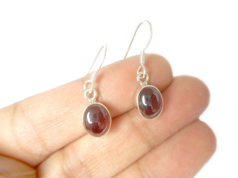Oval GARNET Sterling Silver Gemstone Earrings