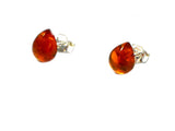 Cognac AMBER Sterling Silver Teardrop Stud Earrings 925 - 8 x 10 mm - (ABST2910151)