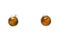 TIGER'S EYE Round Sterling Silver 925 STUD / Earrings 