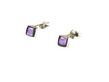 Small Square Purple AMETHYST Sterling Silver Stud Earrings 925 - 4 mm