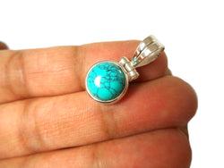 Blue Round TURQUOISE Sterling Silver 925 Gemstone Pendant