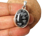 Oval Snowflake Obsidian Sterling Silver 925 Gemstone Pendant Necklace