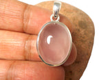 Pink Oval Rose QUARTZ Sterling Silver 925 Gemstone Pendant