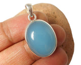 Blue Oval Chalcedony Sterling Silver 925 Gemstone Pendant