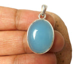 Blue Oval Chalcedony Sterling Silver 925 Gemstone Pendant