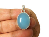 Blue Oval Chalcedony Sterling Silver 925 Gemstone Pendant